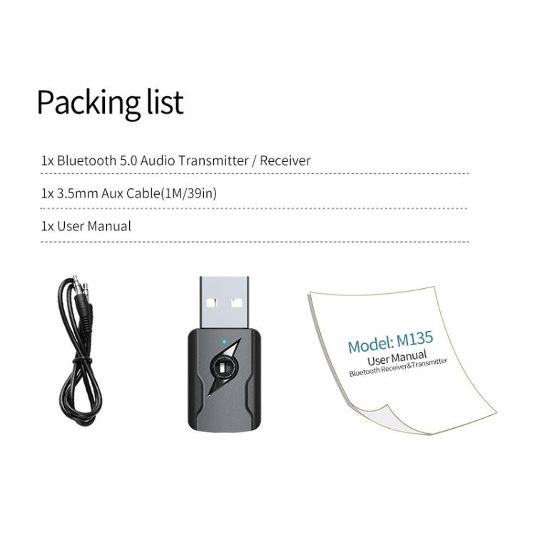 5.0 블루투스 송신기 AUX 수신기 USB 이중 출력 컴퓨터 오디오 어댑터, M136