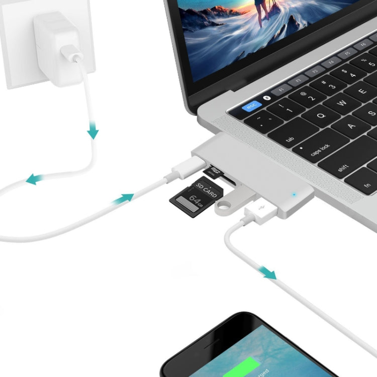 USB-C to HDMI 분배기 도킹 스테이션 카드 리더기, 사양: 5 in 1 그레이, 5 in 1 실버, 6 in 1 그레이, 6 in 1 실버