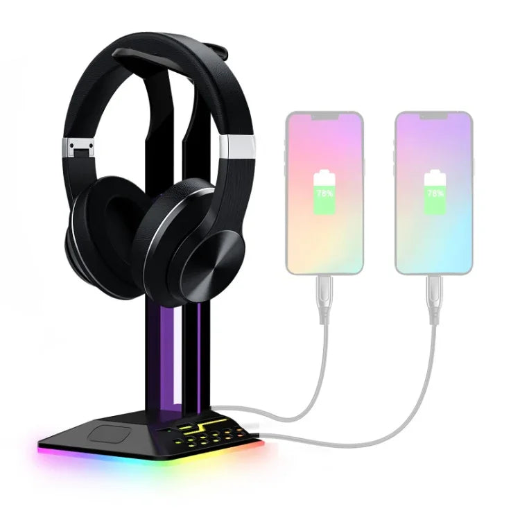 듀얼 USB RGB 색상 변환 게이밍 헤드셋 스탠드