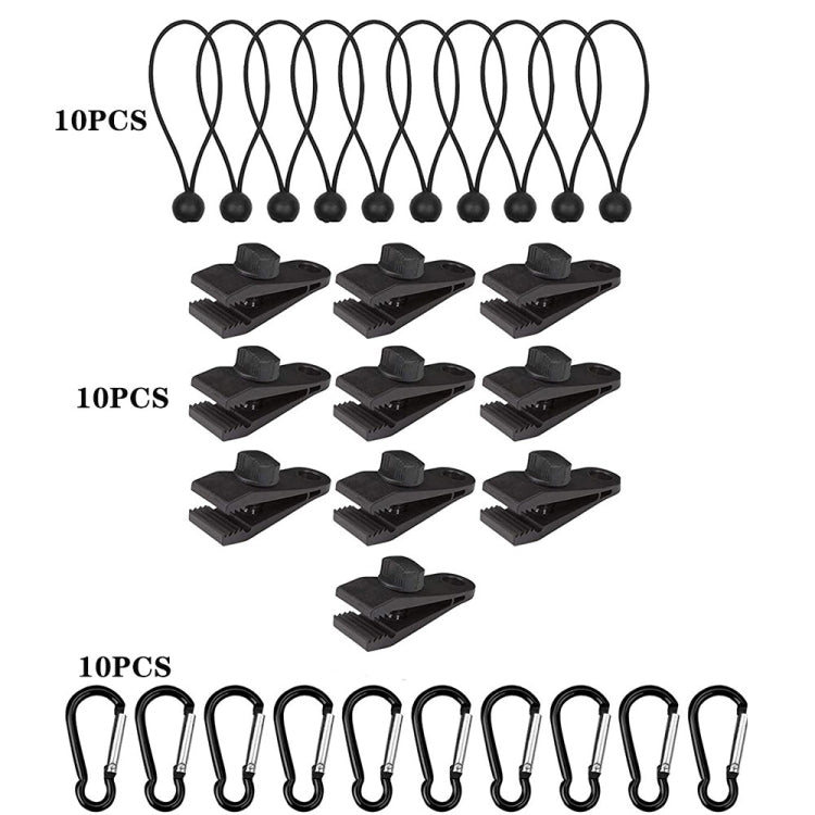 Outdoor Camping Windproof Canopy Fixed Tent Clip Rope Buckle Quick Hanging Set, 10 Clips+10 Ropes, 10 Clips+10 Black Ropes, 10 Clips+10 Black Ropes+10 Silver Buckles, 10 Clips+10 Elastic Ropes+10 Black Buckles                                           ...