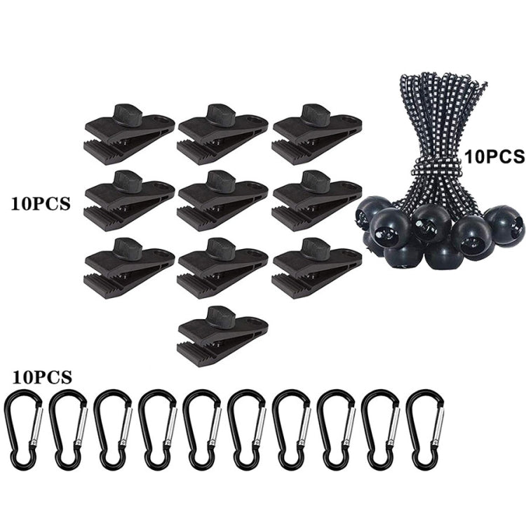 Outdoor Camping Windproof Canopy Fixed Tent Clip Rope Buckle Quick Hanging Set, 10 Clips+10 Ropes, 10 Clips+10 Black Ropes, 10 Clips+10 Black Ropes+10 Silver Buckles, 10 Clips+10 Elastic Ropes+10 Black Buckles                                           ...