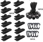 Outdoor Camping Windproof Canopy Fixed Tent Clip Rope Buckle Quick Hanging Set, 10 Clips+10 Ropes, 10 Clips+10 Black Ropes, 10 Clips+10 Black Ropes+10 Silver Buckles, 10 Clips+10 Elastic Ropes+10 Black Buckles                                           ...