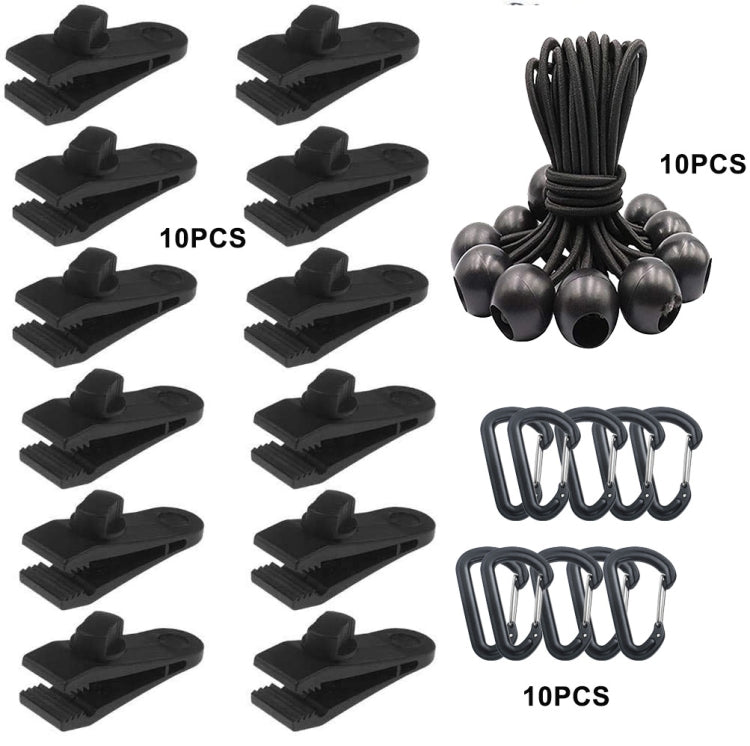 Outdoor Camping Windproof Canopy Fixed Tent Clip Rope Buckle Quick Hanging Set, 10 Clips+10 Ropes, 10 Clips+10 Black Ropes, 10 Clips+10 Black Ropes+10 Silver Buckles, 10 Clips+10 Elastic Ropes+10 Black Buckles                                           ...