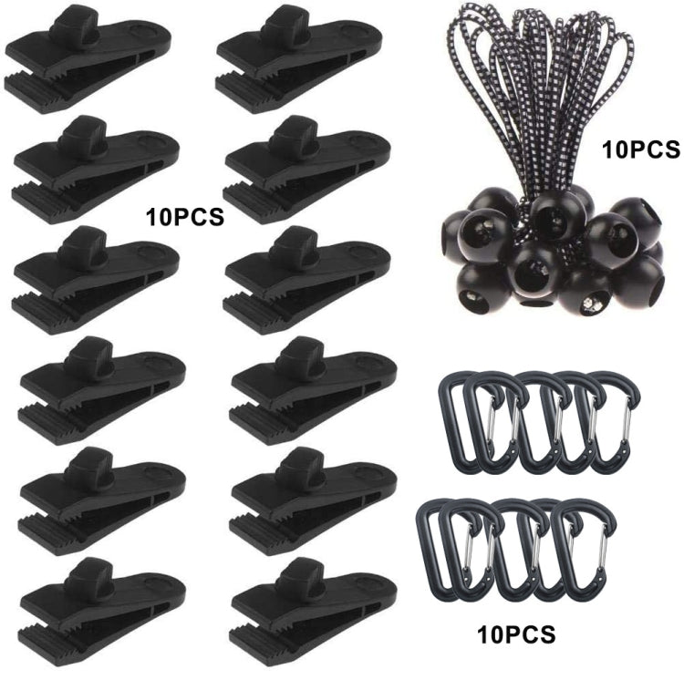 Outdoor Camping Windproof Canopy Fixed Tent Clip Rope Buckle Quick Hanging Set, 10 Clips+10 Ropes, 10 Clips+10 Black Ropes, 10 Clips+10 Black Ropes+10 Silver Buckles, 10 Clips+10 Elastic Ropes+10 Black Buckles                                           ...