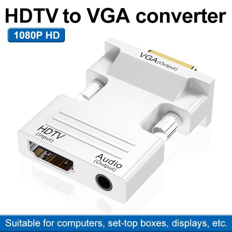 HDMI Female To VGA Male With Audio Adapter Computer Monitor TV Projector Converter, White, Gold, Black