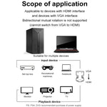 HDMI 암 to VGA 수 오디오 어댑터 컴퓨터 모니터 TV 프로젝터 변환기, 화이트, 골드, 블랙