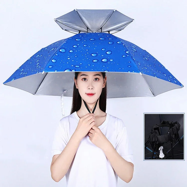 이중 레이어 낚시 우산 모자 야외 자외선 차단 및 방수 접이식 우산 모자, 95 블루 (탄성 밴드), 95 실버 (탄성 밴드), 95 블루 (고무 슬리브), 95 실버 (고무 슬리브), 80 블루, 80 카멜리아, 95 블루 비닐 (고무 슬리브)