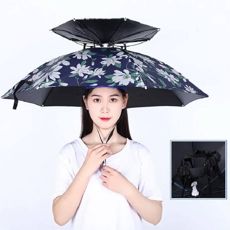 이중 레이어 낚시 우산 모자 야외 자외선 차단 및 방수 접이식 우산 모자, 95 블루 (탄성 밴드), 95 실버 (탄성 밴드), 95 블루 (고무 슬리브), 95 실버 (고무 슬리브), 80 블루, 80 카멜리아, 95 블루 비닐 (고무 슬리브)