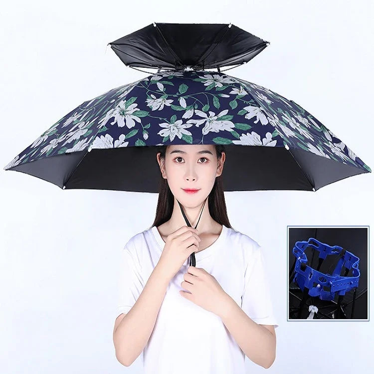 이중 레이어 낚시 우산 모자 야외 자외선 차단 및 방수 접이식 우산 모자, 95 블루 (탄성 밴드), 95 실버 (탄성 밴드), 95 블루 (고무 슬리브), 95 실버 (고무 슬리브), 80 블루, 80 카멜리아, 95 블루 비닐 (고무 슬리브)