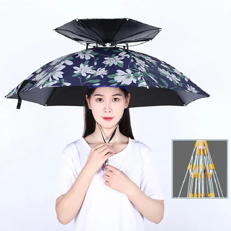 이중 레이어 낚시 우산 모자 야외 자외선 차단 및 방수 접이식 우산 모자, 95 블루 (탄성 밴드), 95 실버 (탄성 밴드), 95 블루 (고무 슬리브), 95 실버 (고무 슬리브), 80 블루, 80 카멜리아, 95 블루 비닐 (고무 슬리브)