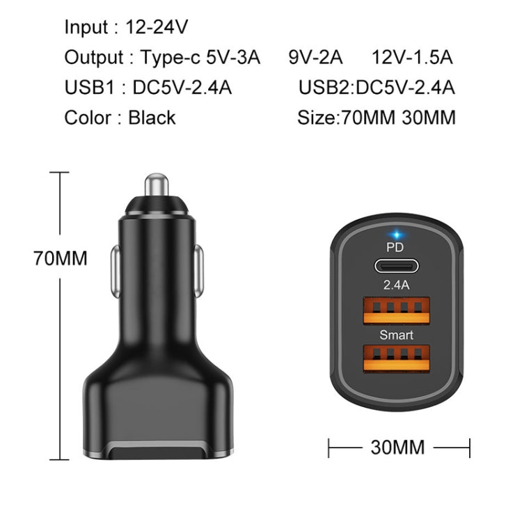 PD+2.4A Dual USB Car Charger, Style: 3 Ports (Black), 3 Ports (Black), 3 Ports (White)