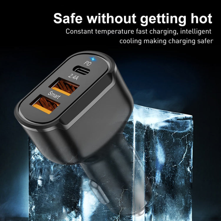 PD+2.4A Dual USB Car Charger, Style: 3 Ports (Black), 3 Ports (Black), 3 Ports (White)