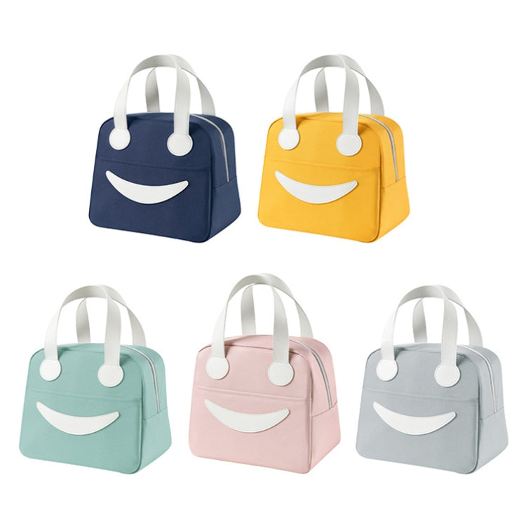 가죽 손잡이 스마일 런치백, 사이즈: S (그린), S (그린), S (핑크), S (그레이), S (네이비 블루), S (옐로우), L (그린), L (핑크), L (그레이), L (네이비 블루), L (옐로우)