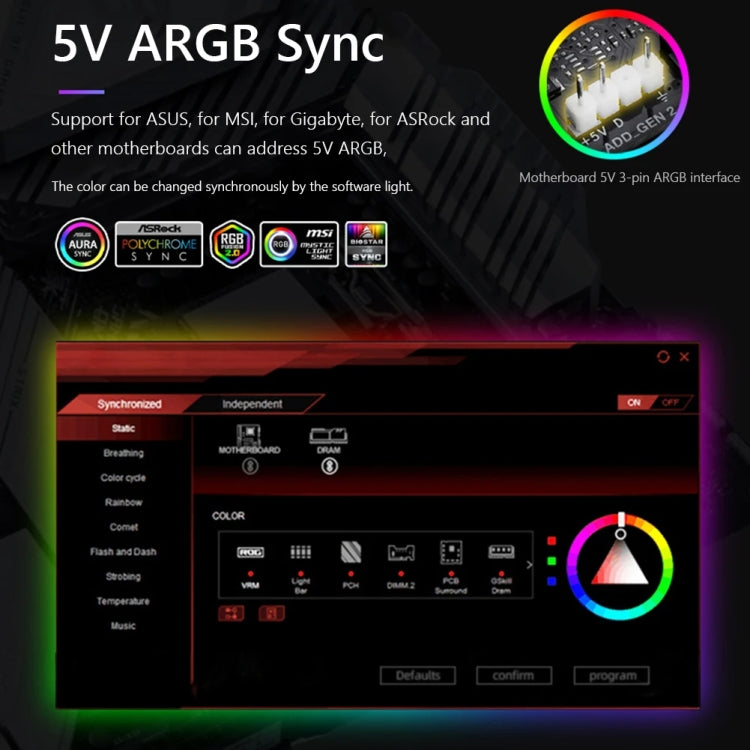 ARGB 케이스 라이트 바 컴퓨터 장식용 실리콘 LED 램프 스트립, Y360 라운드