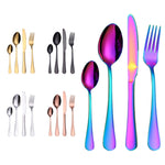 4PCS/세트 스테인리스 스틸 서양식 스테이크 포크 스푼 나이프 세트, 진짜 색상, 골드, 로즈 골드, 컬러풀, 블랙