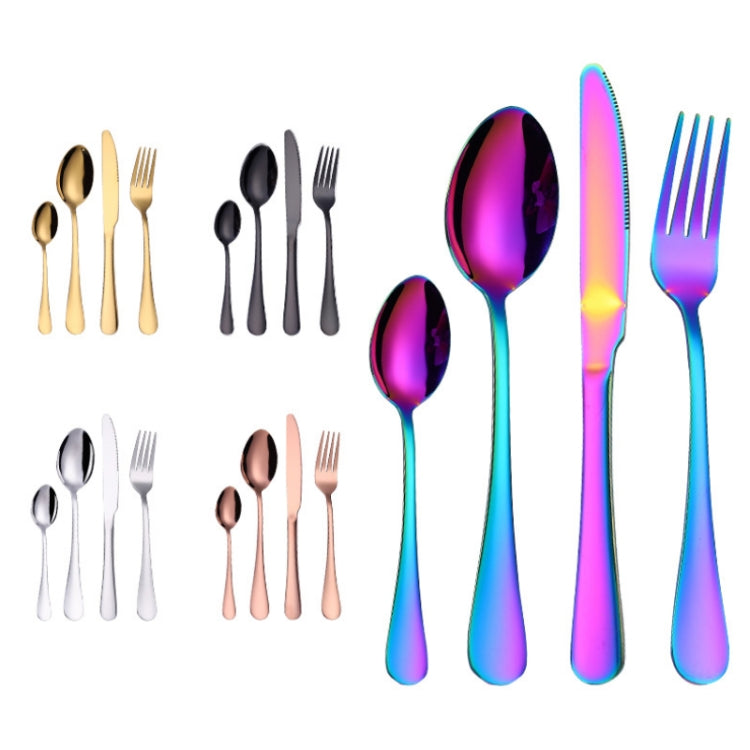 4PCS/세트 스테인리스 스틸 서양식 스테이크 포크 스푼 나이프 세트, 진짜 색상, 골드, 로즈 골드, 컬러풀, 블랙