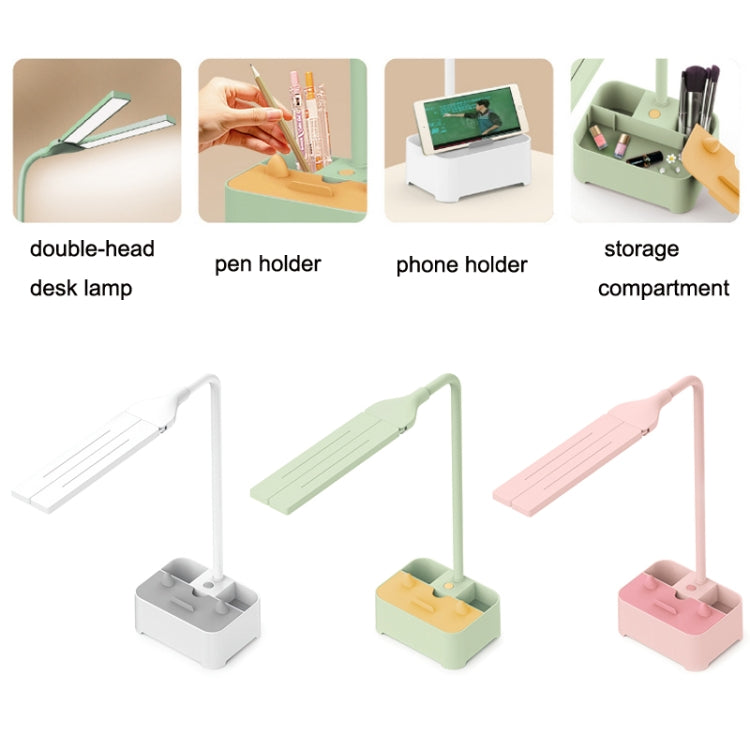 TD6 학생용 휴대폰 거치대 펜 홀더 눈 보호 USB 데스크 램프, 화이트, 핑크, 그린
