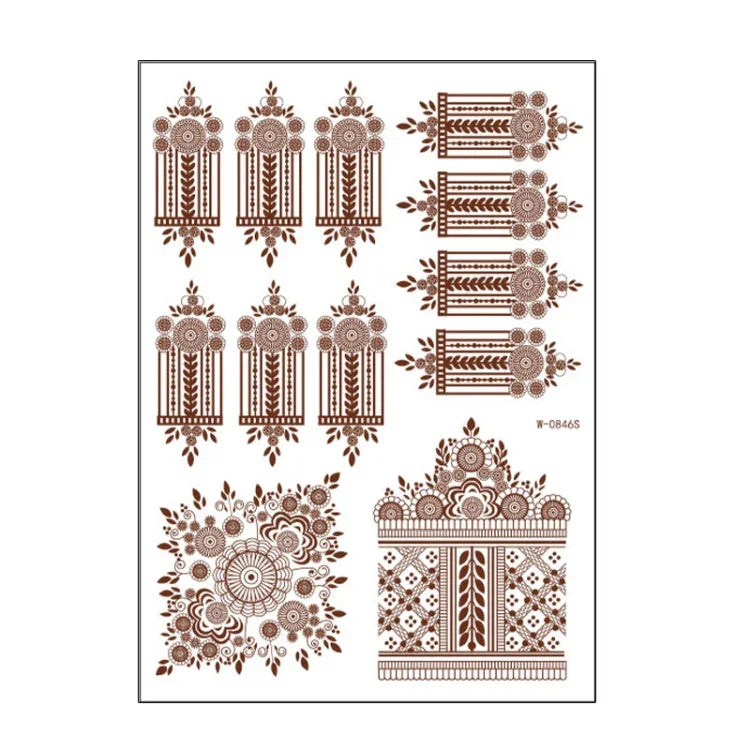 5개입 반영구 갈색 빨강 방수 레이스 타투 스티커, 208 x 148mm
