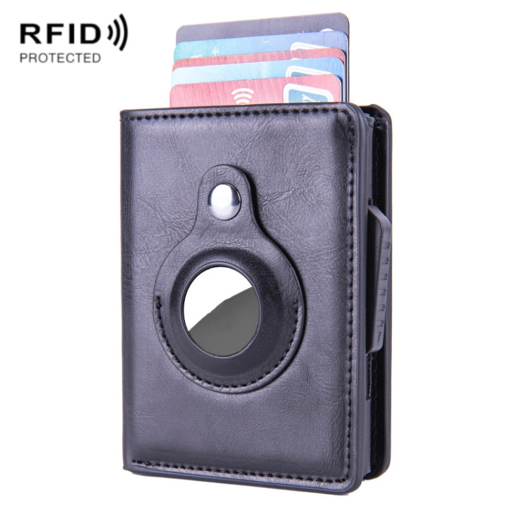 X-80 RFID 도난 방지 브러시드 가죽 카드 홀더 AirTag 2세대 / AirTag 1세대용, 블랙, 블루, 커피, 살구, 카본 파이버 블랙