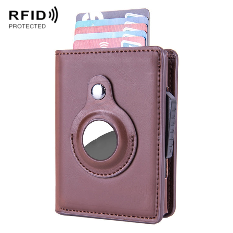 X-80 RFID 도난 방지 브러시드 가죽 카드 홀더 AirTag 2세대 / AirTag 1세대용, 블랙, 블루, 커피, 살구, 카본 파이버 블랙