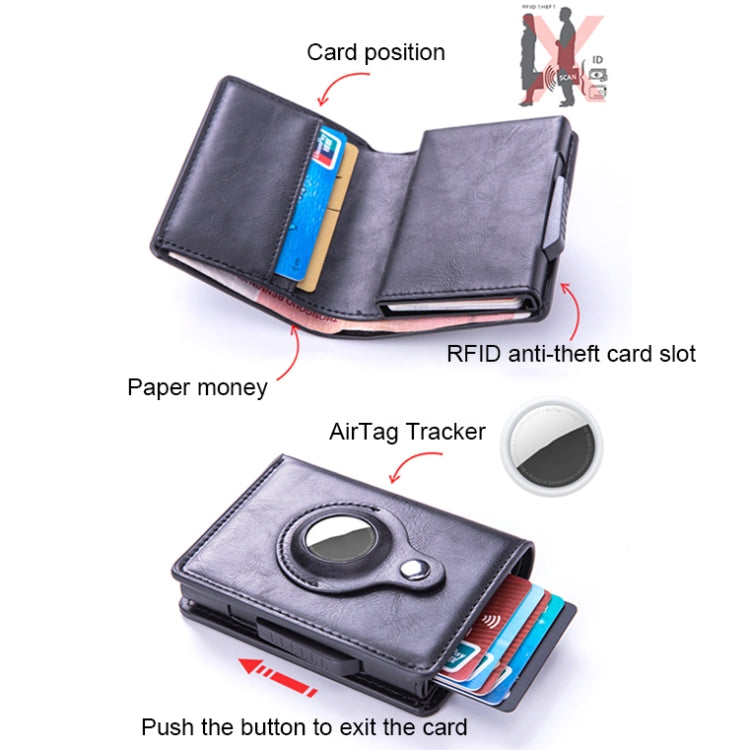 X-80 RFID 도난 방지 브러시드 가죽 카드 홀더 AirTag 2세대 / AirTag 1세대용, 블랙, 블루, 커피, 살구, 카본 파이버 블랙
