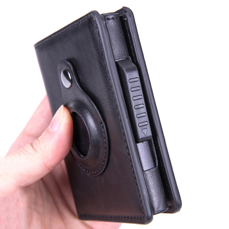 X-80 RFID 도난 방지 브러시드 가죽 카드 홀더 AirTag 2세대 / AirTag 1세대용, 블랙, 블루, 커피, 살구, 카본 파이버 블랙