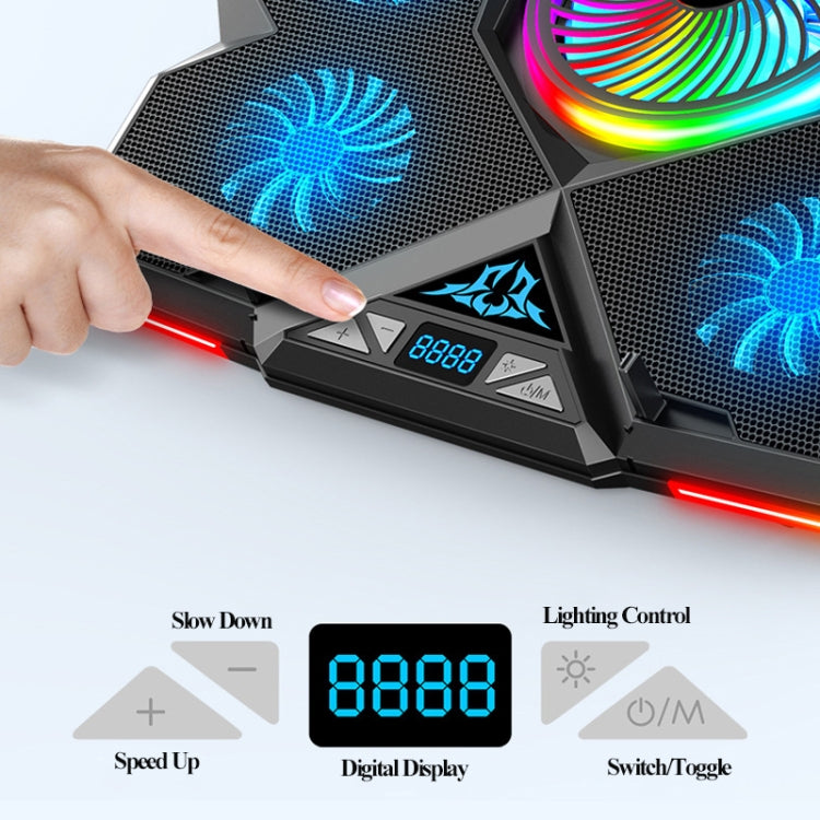 CoolCold  Five Fans 2 USB Ports Laptop Cooler Gaming Notebook Cool Stand,Version:, Touch Symphony Blue