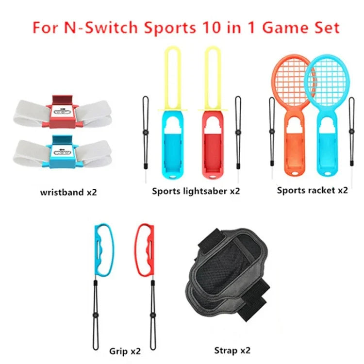 닌텐도 스위치용 IPLAY HBS-447 10-in-1 그립 + 손목 스트랩 + 스트랩 + 라이트세이버 + 라켓 스포츠 세트, IPLAY 10-in-1
