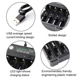 18650 4.2V 리튬 배터리 USB 독립 4 슬롯 충전기, 4 슬롯 USB(블랙)
