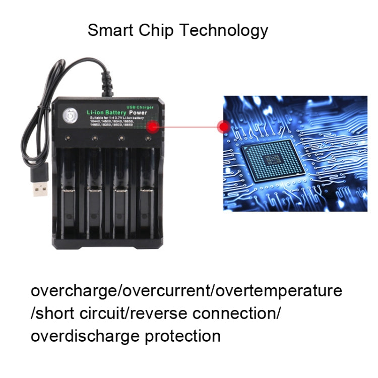 18650 4.2V 리튬 배터리 USB 독립 4 슬롯 충전기, 4 슬롯 USB(블랙)