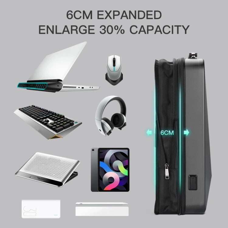 Bopai 61-93318A 하드 쉘 방수 확장형 백팩 USB 충전 구멍 포함, 사양:, 일반형(은색), 비밀번호형(은색), 일반형(검정), 비밀번호형(검정)