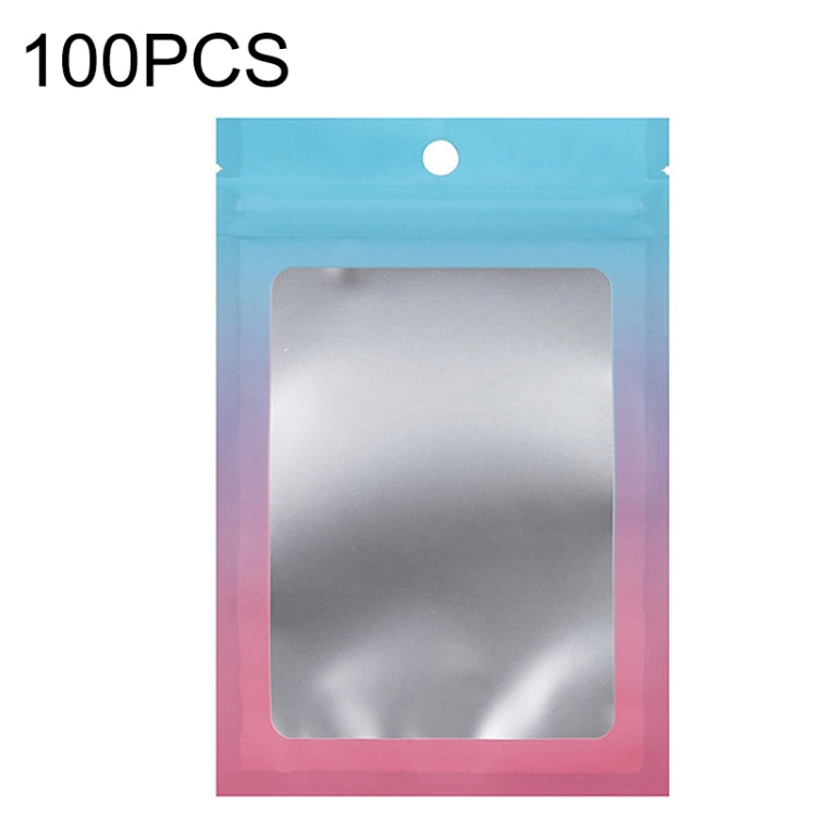 100개 알루미늄 호일 지퍼백 쥬얼리 데이터 케이블 밀봉 포장 백, 크기:, 7.5x10cm (핑크에서 보라 그라데이션), 7.5x10cm (블루에서 핑크 그라데이션), 7.5x10cm (블루 그라데이션), 7.5x10cm (옐로우 그라데이션), 8.5x13cm (핑크에서 보라 그라데이션)