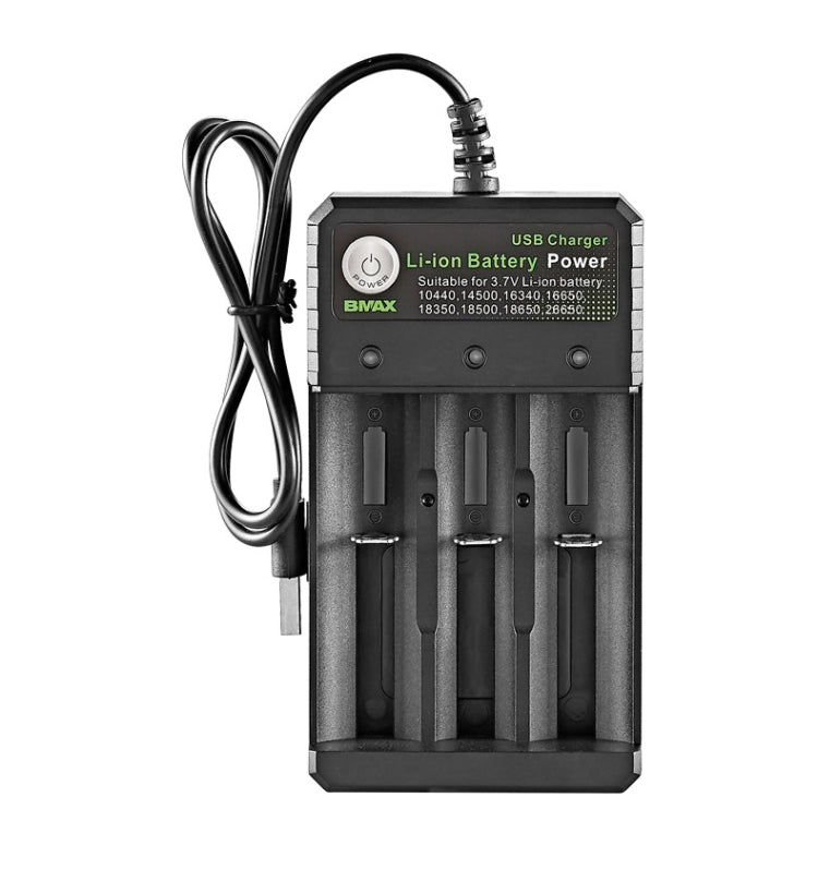 BMAX 18650 3슬롯 USB 충전기 3.7/4.2V 독립 리튬 배터리 충전기, 3슬롯 USB(블랙)