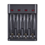 BMAX BH-804U 1.2V AA/AAA 충전식 배터리 독립 4슬롯 USB 충전기, 4슬롯 마이크로 USB(블랙)
