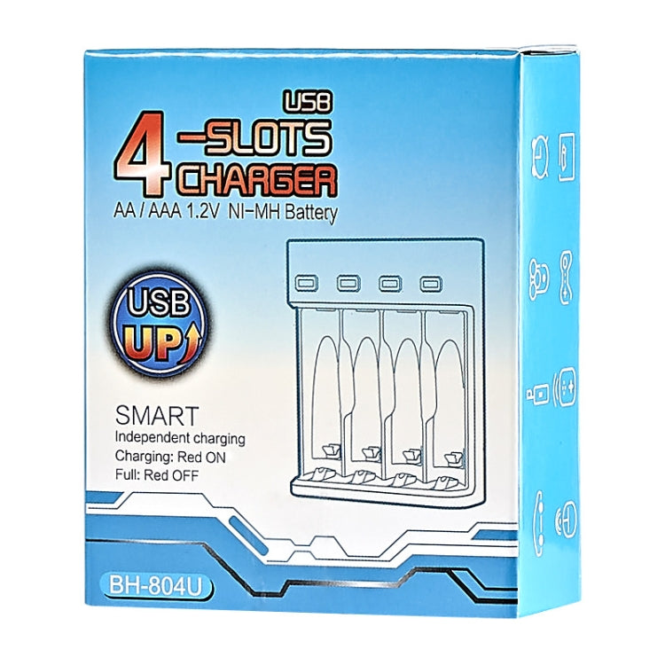 BMAX BH-804U 1.2V AA/AAA 충전식 배터리 독립 4슬롯 USB 충전기, 4슬롯 마이크로 USB(블랙)