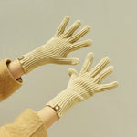 227-A0124 Wool Knit Striped Warm Touchscreen Gloves Winter Warm Cycling Gloves
