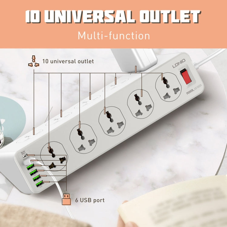LDNIO SC10610 30W 10+6 포트 다기능 여행용 가정용 사무실 고속 충전 소켓, 사양:, UK 플러그, EU 플러그, US 플러그