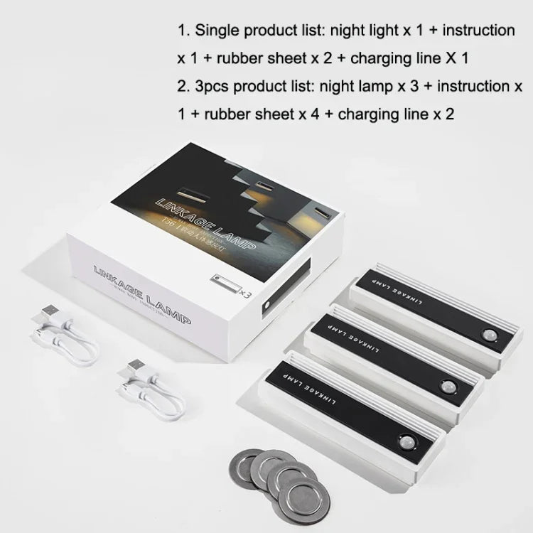 TW-L56 연동 인체 감지 야간등 USB 자석 복도등, 1개, 3개