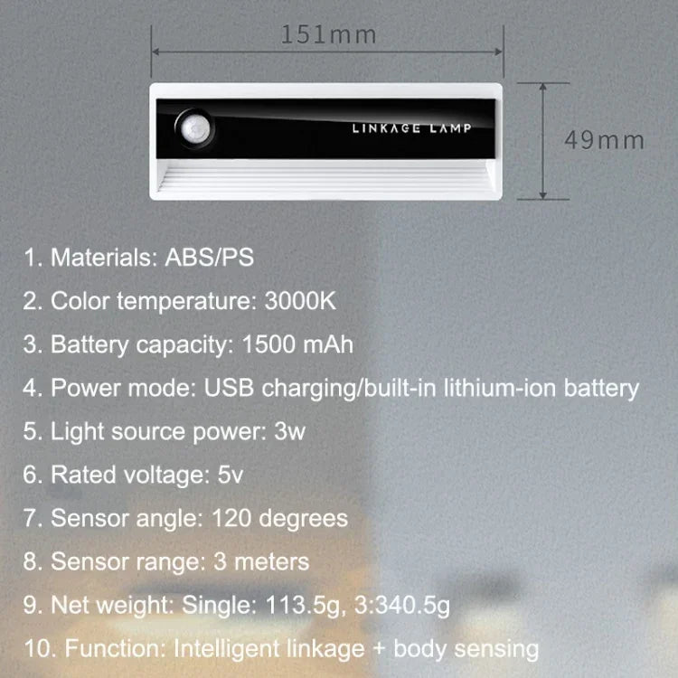 TW-L56 연동 인체 감지 야간등 USB 자석 복도등, 1개, 3개