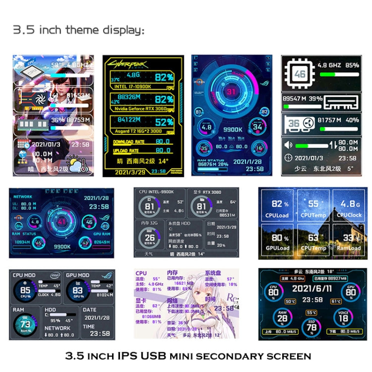 3.5인치 IPS 전체 컴퓨터 모니터 USB 섀시 부화면, 세트 1 (검정), 세트 1 (흰색), 세트 2 (검정), 세트 2 (흰색), 세트 3 (검정), 세트 3 (흰색)