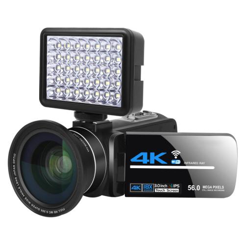5600PX 줌 가능 4K 디지털 비디오 카메라 블랙, 블랙, 보조 조명 + 광각 렌즈 포함, 후드 + 마이크 + 광각 렌즈 포함, 안정화 키트 포함
