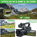 64MP 4인치 터치 스크린 핸드헬드 디지털 비디오 카메라, 4K 16G, 4K 32G, 4K 64G