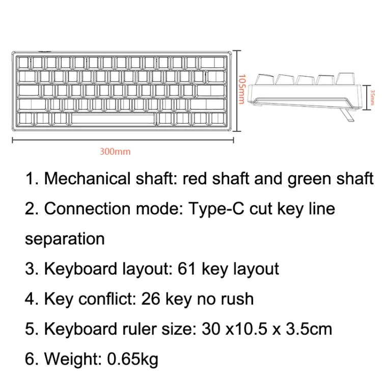 LEAVEN K620 61 Keys Hot Plug-in Glowing Game Wired Mechanical Keyboard, Cable Length: 1.8m, Black Green Shaft, White Green Shaft, Blue Green Shaft, Pink Green Shaft, White Black Red Shaft, Black White Green Shaft, White Black Green Shaft               ...