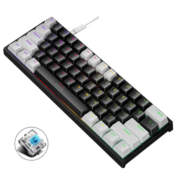LEAVEN K620 61 Keys Hot Plug-in Glowing Game Wired Mechanical Keyboard, Cable Length: 1.8m, Black Green Shaft, White Green Shaft, Blue Green Shaft, Pink Green Shaft, White Black Red Shaft, Black White Green Shaft, White Black Green Shaft               ...