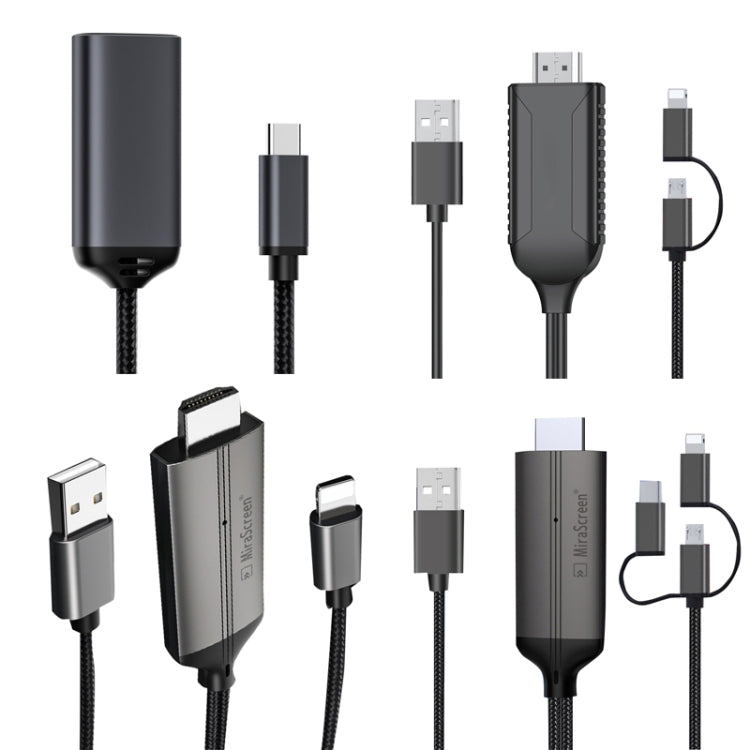 1080P HDTV 동글 케이블, 플러그 앤 플레이 HDMI 스크린 플러그 앤 플레이, LD36 8핀 + 마이크로 USB + 타입-C / USB-C to HDMI