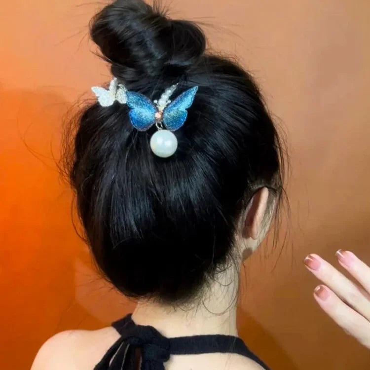 라인스톤 나비 헤어 클립 자수 포니테일 헤어 클립