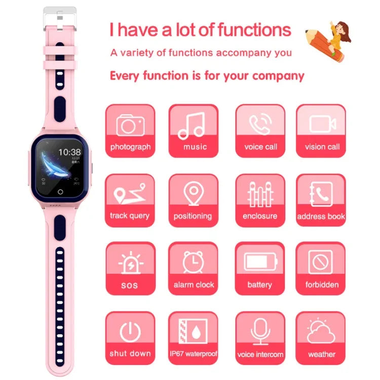 DF70 1.4인치 4G GPS + WIFI + LBS 위치 추적 어린이 통화 시계 SOS 기능 포함, 핑크, 블루, 블랙