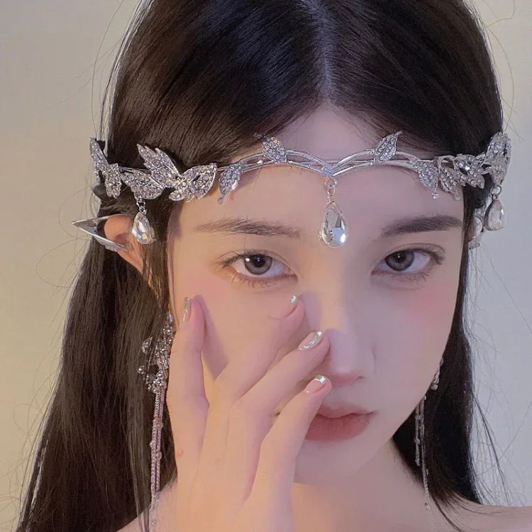 잎사귀 앞장식 왕관 머리띠 라인스톤 머리장식, 라인스톤 머리장식 실버, 라인스톤 머리장식 골드