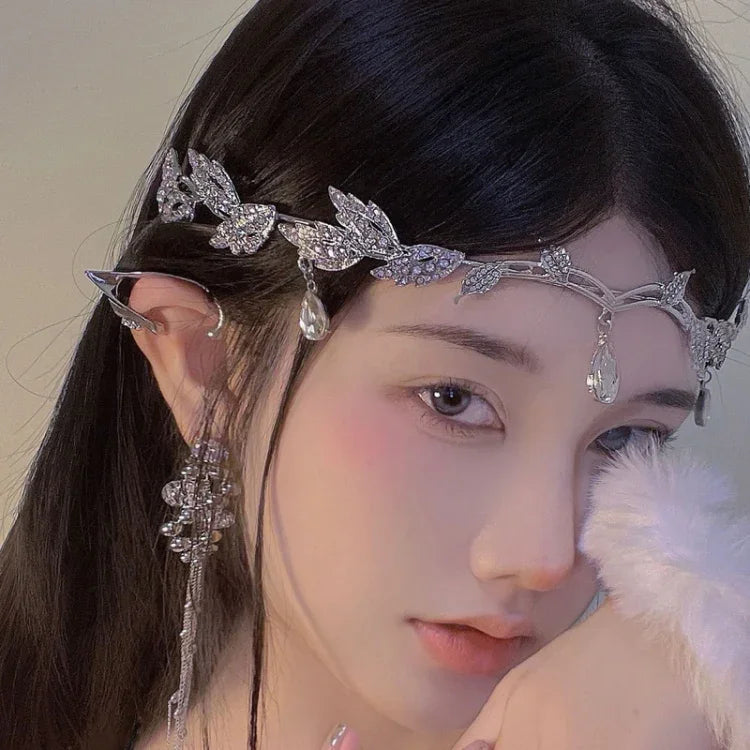잎사귀 앞장식 왕관 머리띠 라인스톤 머리장식, 라인스톤 머리장식 실버, 라인스톤 머리장식 골드