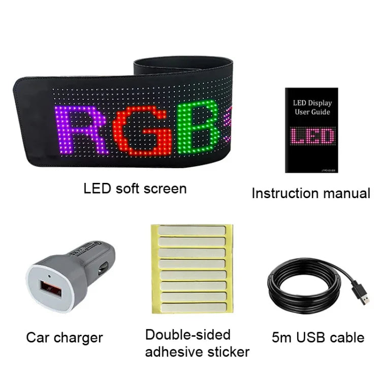 차량용 LED 유연 디스플레이 휴대폰 앱 제어 블루투스 연결, S1664RGB 390x107mm, S1696RGB 672x122mm, S3264RGB 390x187mm, S3296RGB 672x218mm
